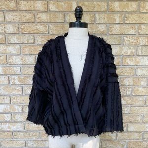 Ruffle Striped Open Jacket